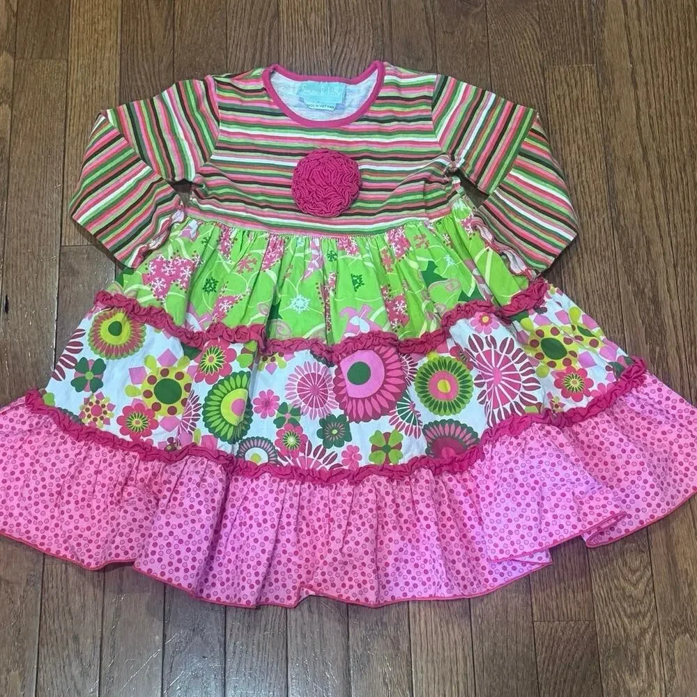 Sage & Lilly Girls Tiered Ruffle Dress Size 3T Pink Green Floral Boutique